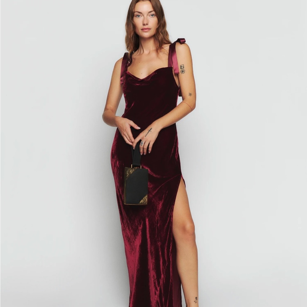 Reformation Burgundy Velvet Maxi Dress